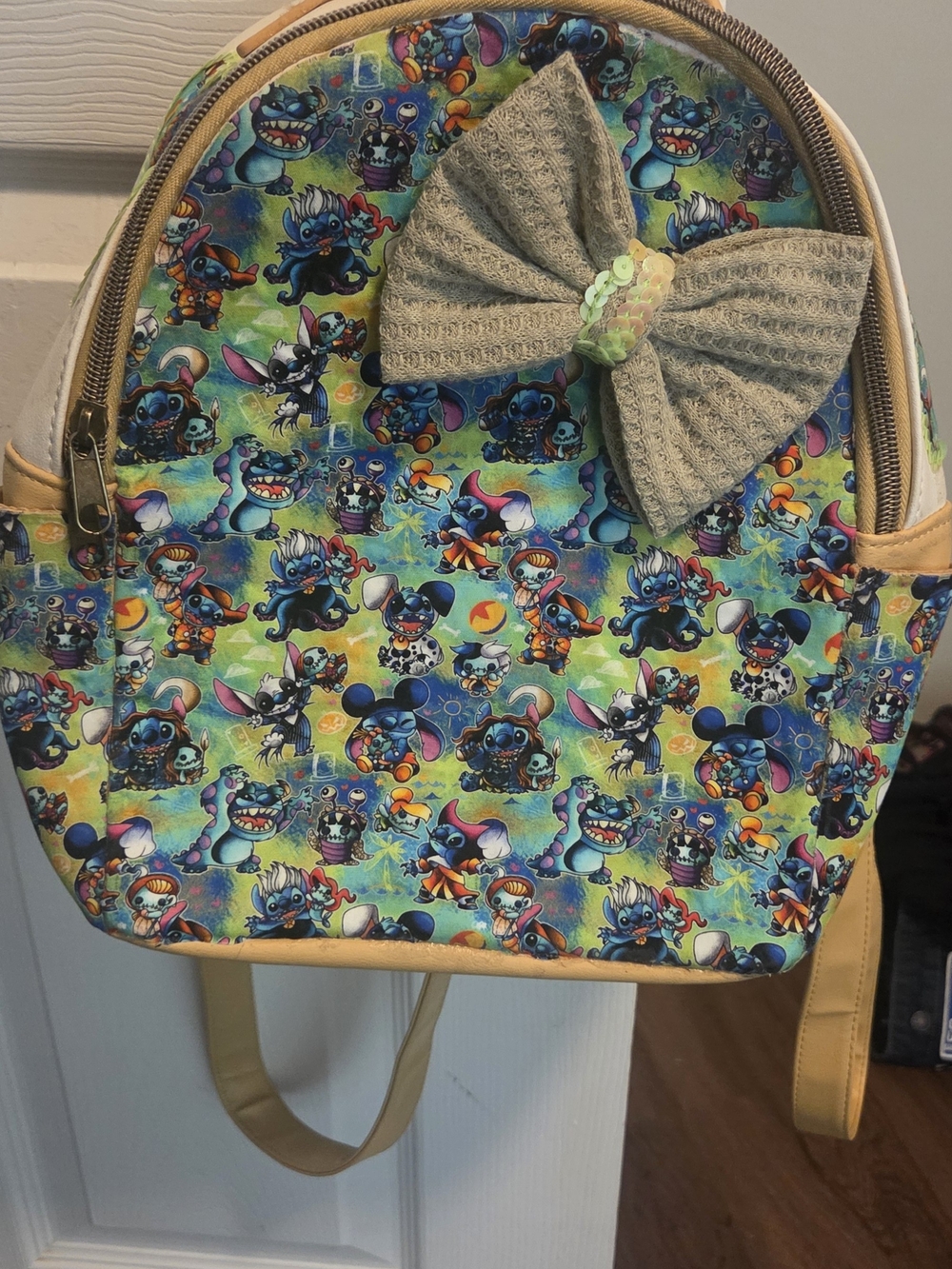 Disney Stitch  Multicolor  Pattern Mini Backpack with Gray Bow
